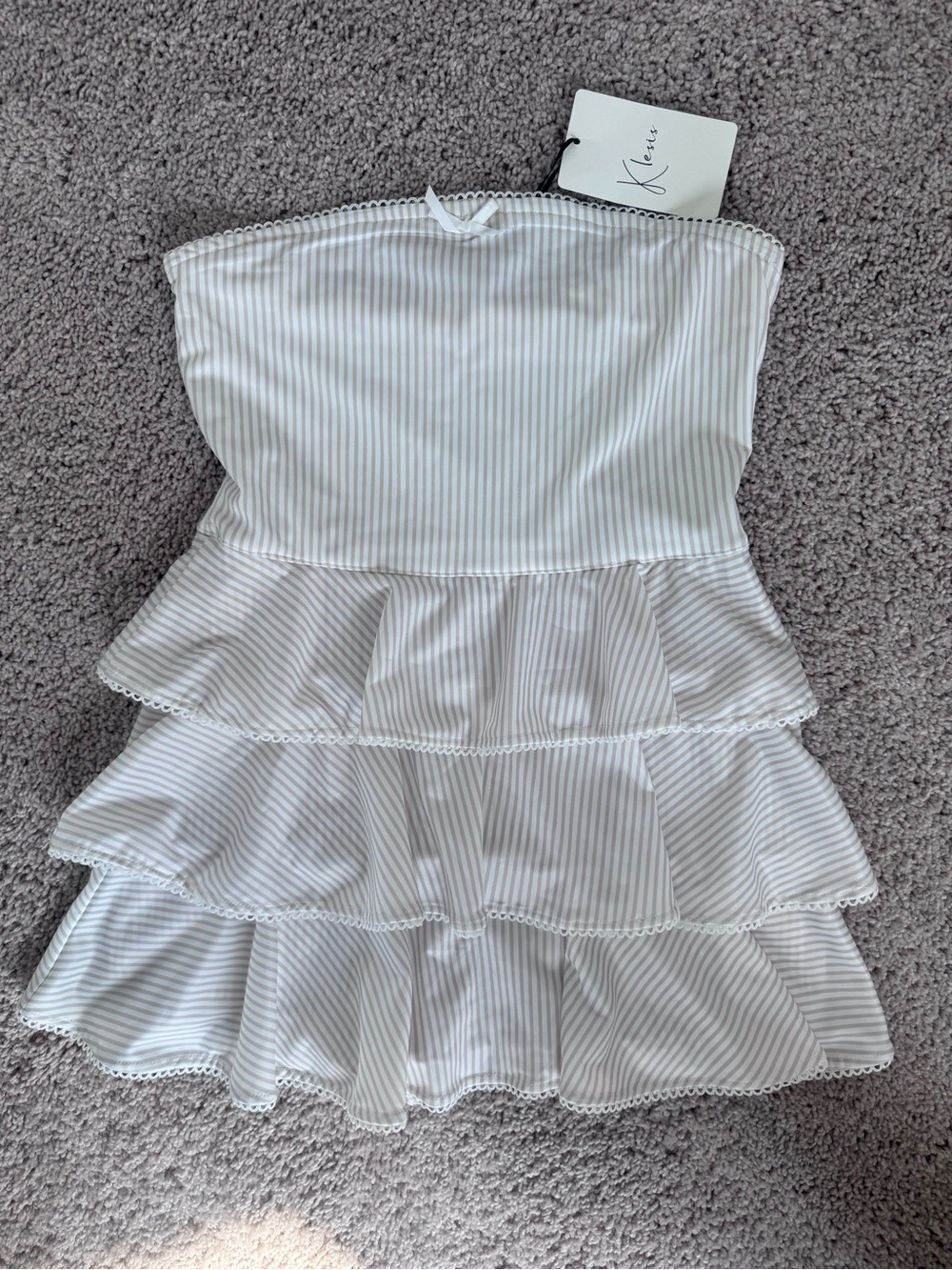 Klesis White and Tan Striped Ruffle Dress with attached shorts by Lane201